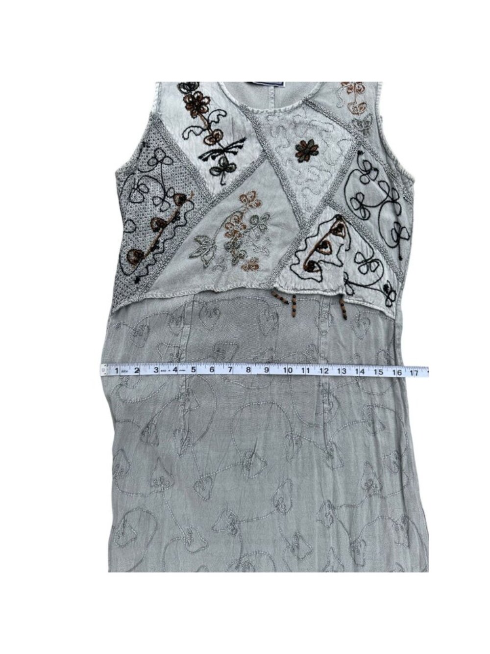 Bohemian Embroidered Maxi Dress With Floral Patchwork Design Sleeveless Tie-Back - Picture 9 of 9